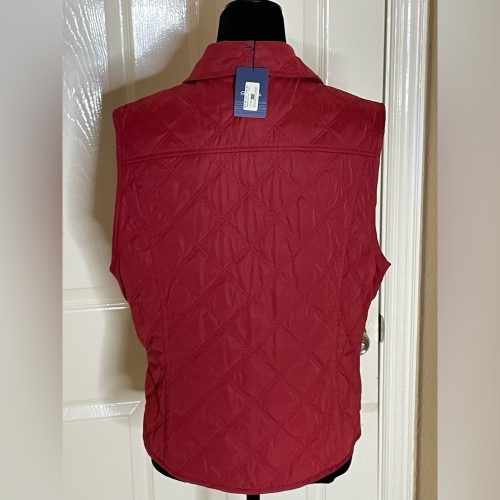 NWT Faconnable Women's Lightweight Quilted Vest Jacket Large Red Zip Pockets‍‍‍‍ - Picture 2 of 11